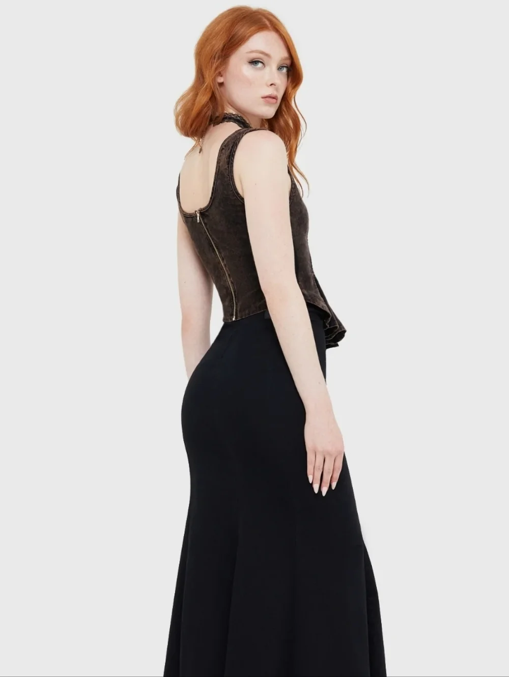 Killstar Washed Brown Corset-Style Tank Top - Picture 4 of 5